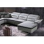 Canapé d'angle relax électrique en cuir buffle italien de luxe: COMBIRELAX, gris clair et noir, angle gauche, TABLE OFFERTE, 7/8 Canapé d'angle relax électrique en cuir buffle italien de luxe: COMBIRELAX, gris clair et noir, angle gauche, TABLE OFFERTE, 7/8