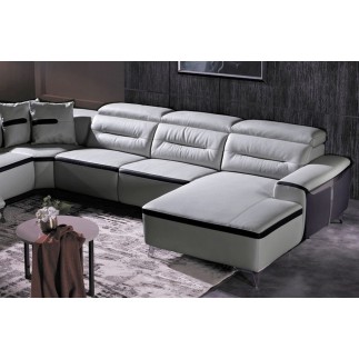 Canapé d'angle relax électrique en cuir buffle italien de luxe: COMBIRELAX, gris clair et noir, angle gauche, TABLE OFFERTE