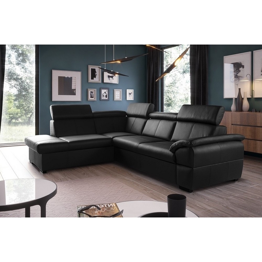 2eme paiement de la commande: canapé d'angle convertible en cuir italien de luxe 5/6 places tony, avec coffre, noir, angle gauch