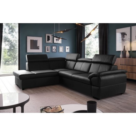 2eme paiement de la commande: canapé d'angle convertible en cuir italien de luxe 5/6 places tony, avec coffre, noir, angle gauch