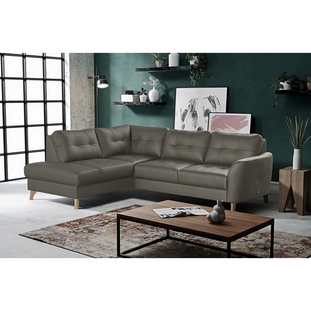 - Canapé d'angle convertible en cuir italien de luxe 5 places NORIA avec coffre, gris foncé, angle gauche - Canapé d'angle convertible en cuir italien de luxe 5 places NORIA avec coffre, gris foncé, angle gauche