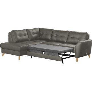 - Canapé d'angle convertible en cuir italien de luxe 5 places NORIA avec coffre, gris foncé, angle gauche