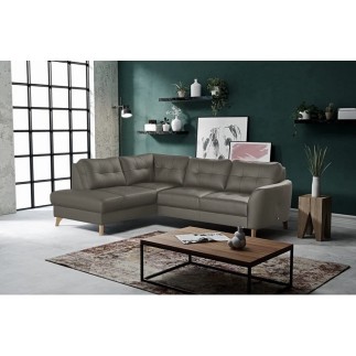 - Canapé d'angle convertible en cuir italien de luxe 5 places NORIA avec coffre, gris foncé, angle gauche