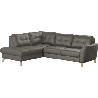 - Canapé d'angle convertible en cuir italien de luxe 5 places NORIA avec coffre, gris foncé, angle gauche