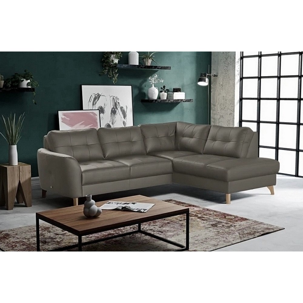 Canapé d'angle convertible en cuir italien de luxe 5 places NORIA avec coffre, gris foncé, angle droit Canapé d'angle convertible en cuir italien de luxe 5 places NORIA avec coffre, gris foncé, angle droit