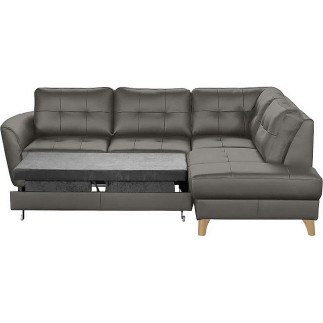 Canapé d'angle convertible en cuir italien de luxe 5 places NORIA avec coffre, gris foncé, angle droit