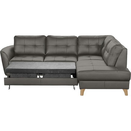 Canapé d'angle convertible en cuir italien de luxe 5 places NORIA avec coffre, gris foncé, angle droit