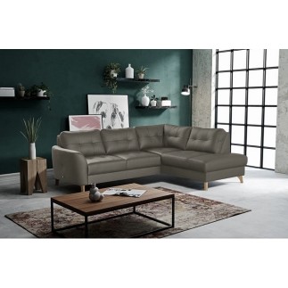 Canapé d'angle convertible en cuir italien de luxe 5 places NORIA avec coffre, gris foncé, angle droit