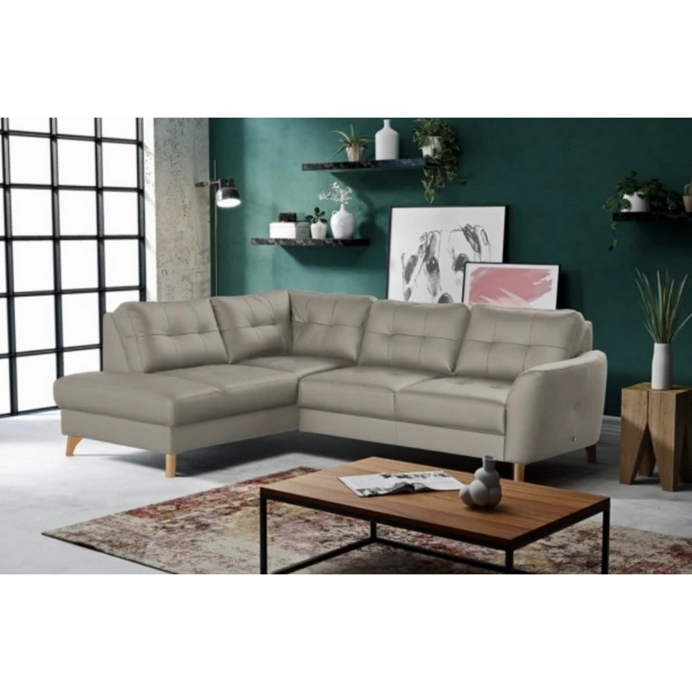 Canapé d'angle convertible en cuir italien de luxe 5 places NORIA avec coffre, gris clair, angle gauche Canapé d'angle convertible en cuir italien de luxe 5 places NORIA avec coffre, gris clair, angle gauche