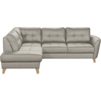 Canapé d'angle convertible en cuir italien de luxe 5 places NORIA avec coffre, gris clair, angle gauche