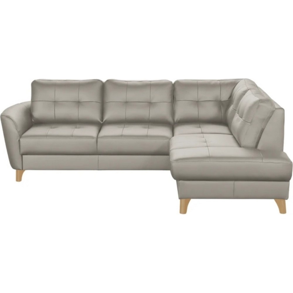 Canapé d'angle convertible en cuir italien de luxe 5 places NORIA avec coffre, gris clair, angle droit Canapé d'angle convertible en cuir italien de luxe 5 places NORIA avec coffre, gris clair, angle droit