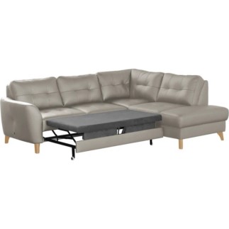 Canapé d'angle convertible en cuir italien de luxe 5 places NORIA avec coffre, gris clair, angle droit