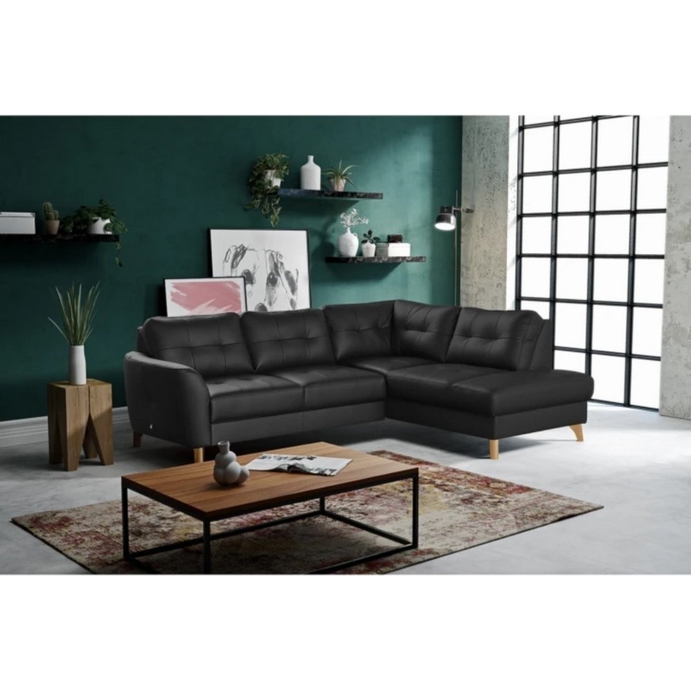 Canapé d'angle convertible en cuir italien de luxe 5 places NORIA avec coffre, noir, angle droit Canapé d'angle convertible en cuir italien de luxe 5 places NORIA avec coffre, noir, angle droit