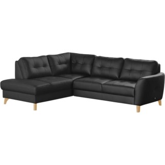 Canapé d'angle convertible en cuir italien de luxe 5 places NORIA avec coffre, noir, angle gauche