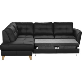 Canapé d'angle convertible en cuir italien de luxe 5 places NORIA avec coffre, noir, angle gauche