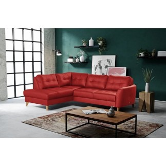 Canapé d'angle convertible en cuir italien de luxe 5 places NORIA avec coffre, rouge foncé, angle gauche