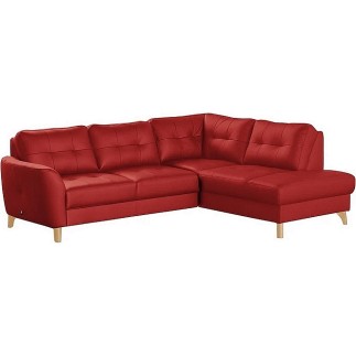 Canapé d'angle convertible en cuir italien de luxe 5 places NORIA avec coffre, rouge foncé, angle droit