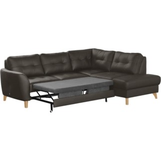 Canapé d'angle convertible en cuir italien de luxe 5 places NORIA avec coffre, chocolat, angle droit