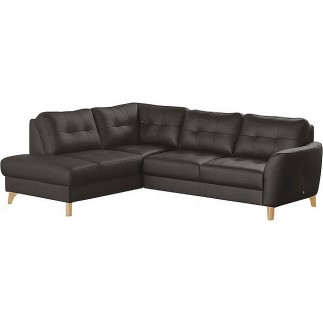 Canapé d'angle convertible en cuir italien de luxe 5 places NORIA avec coffre, chocolat, angle gauche