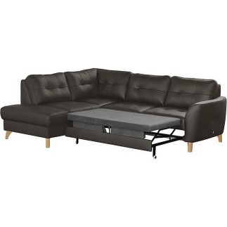 Canapé d'angle convertible en cuir italien de luxe 5 places NORIA avec coffre, chocolat, angle gauche