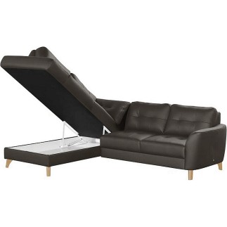 Canapé d'angle convertible en cuir italien de luxe 5 places NORIA avec coffre, chocolat, angle gauche