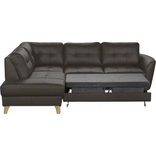 Canapé d'angle convertible en cuir italien de luxe 5 places NORIA avec coffre, chocolat, angle gauche