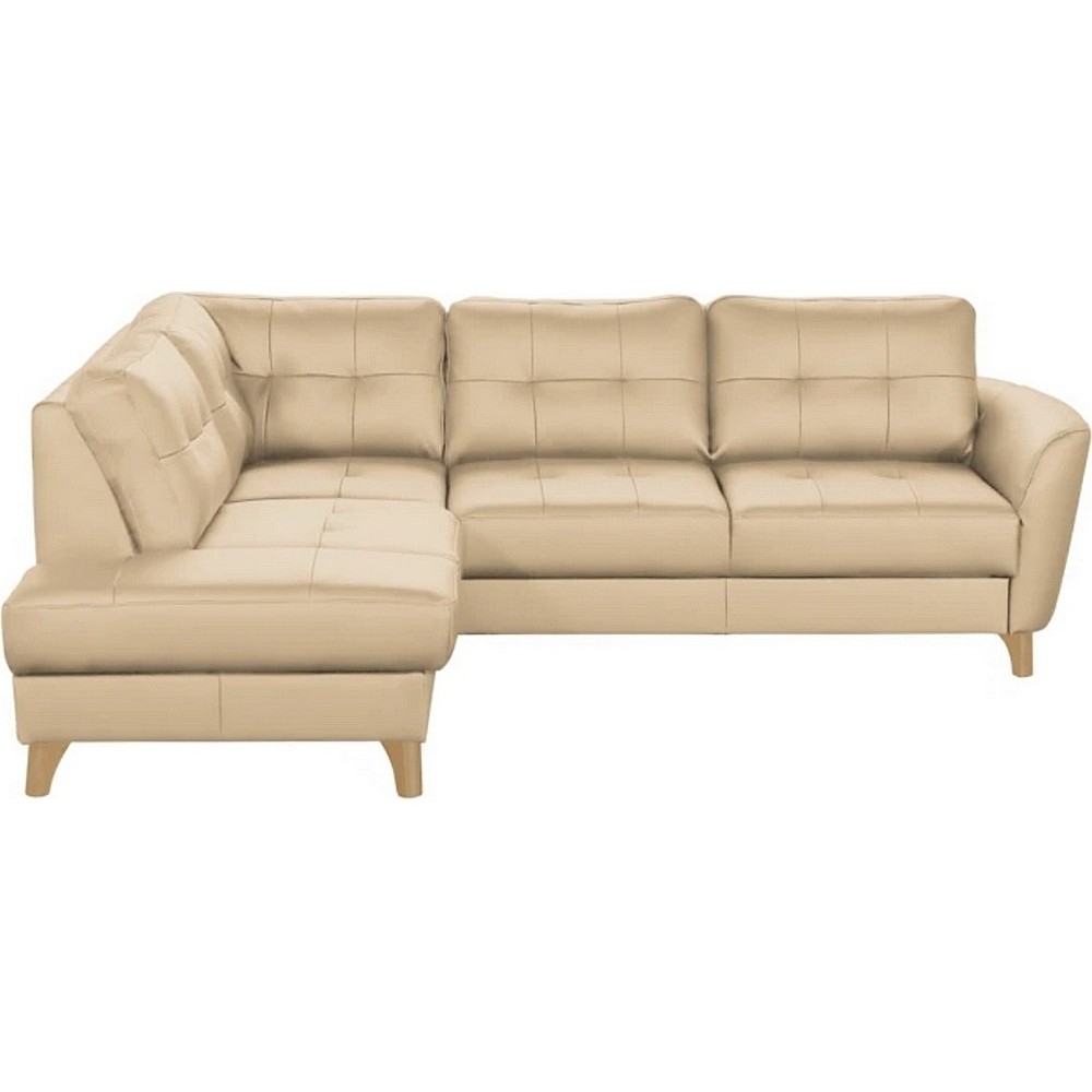 Canapé d'angle convertible en cuir italien de luxe 5 places NORIA avec coffre, beige, angle gauche Canapé d'angle convertible en cuir italien de luxe 5 places NORIA avec coffre, beige, angle gauche