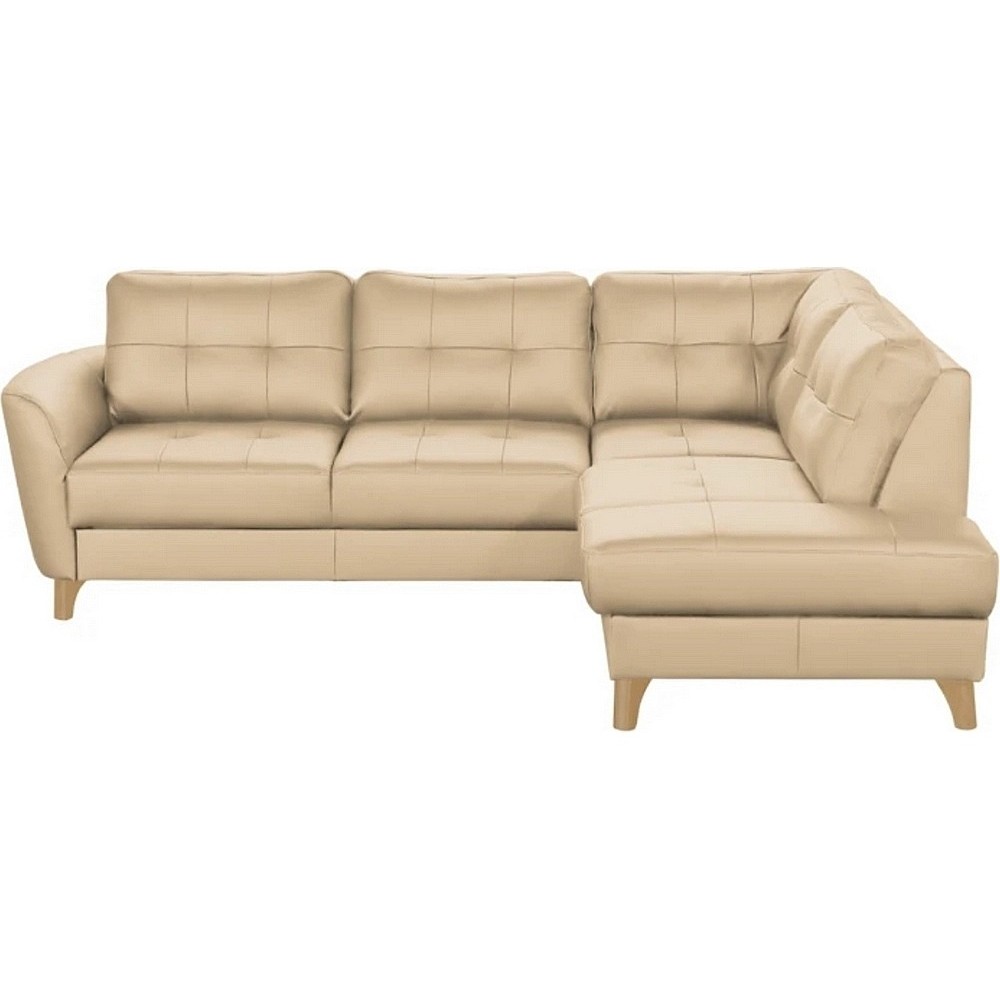 Canapé d'angle convertible en cuir italien de luxe 5 places NORIA avec coffre, beige, angle droit Canapé d'angle convertible en cuir italien de luxe 5 places NORIA avec coffre, beige, angle droit