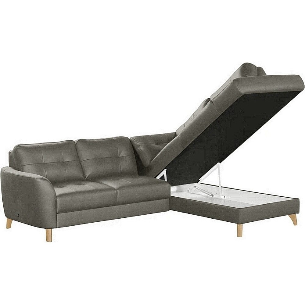 Canapé d'angle convertible en cuir italien de luxe 5 places NORIA avec coffre, taupe, angle droit Canapé d'angle convertible en cuir italien de luxe 5 places NORIA avec coffre, taupe, angle droit