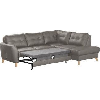 Canapé d'angle convertible en cuir italien de luxe 5 places NORIA avec coffre, taupe, angle droit