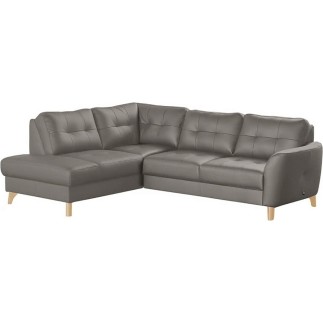 Canapé d'angle convertible en cuir italien de luxe 5 places NORIA avec coffre, taupe, angle gauche
