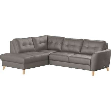 Canapé d'angle convertible en cuir italien de luxe 5 places NORIA avec coffre, taupe, angle gauche