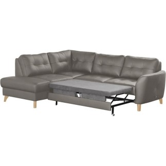 Canapé d'angle convertible en cuir italien de luxe 5 places NORIA avec coffre, taupe, angle gauche