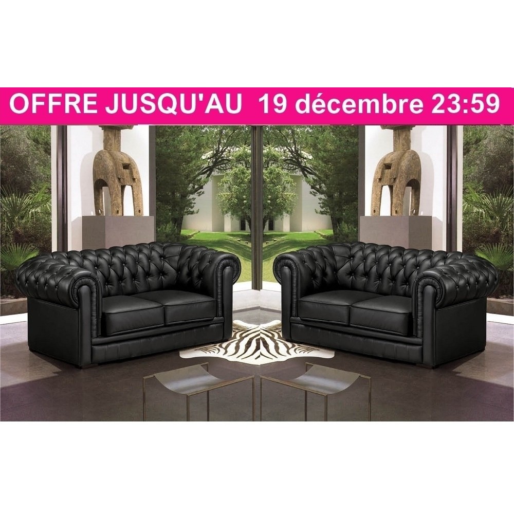 Ensemble composé de 2 canapés 2 places en cuir italien CHESTERFIELD, noir Ensemble composé de 2 canapés 2 places en cuir italien CHESTERFIELD, noir
