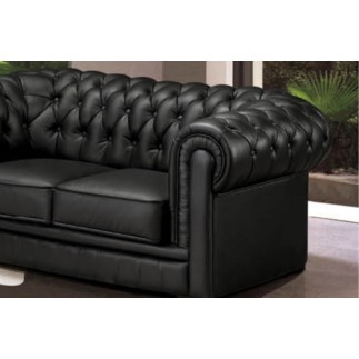 Ensemble composé de 2 canapés 2 places en cuir italien CHESTERFIELD, noir