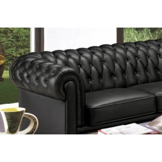 Ensemble composé de 2 canapés 2 places en cuir italien CHESTERFIELD, noir