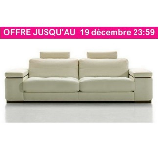 Canapé 3 places en cuir italien MAISON BLANCHE, écru
