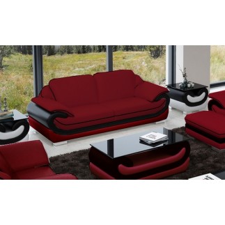 Ensemble canapé 3 places et 2 places et fauteuil en cuir italien vachette CANDIDE, bordeaux et noir, avec TABLE BASSE