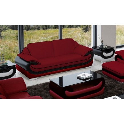 Ensemble canapé 3 places et 2 places et fauteuil en cuir italien vachette CANDIDE, bordeaux et noir, avec TABLE BASSE