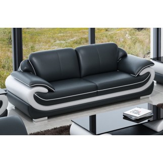 Ensemble canapé 3 places et 2 places et fauteuil en cuir italien vachette CANDIDE, bordeaux et noir, avec TABLE BASSE
