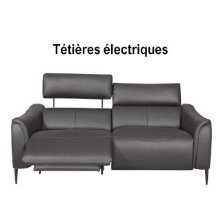 Canapé 2 places avec 2 relax en 100% tout cuir épais de luxe italien avec 2 relax électriques et 2 têtières électriques, MILAN,