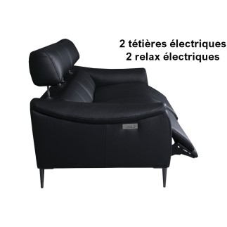 Canapé 2 places avec 2 relax en 100% tout cuir épais de luxe italien avec 2 relax électriques et 2 têtières électriques, MILAN,