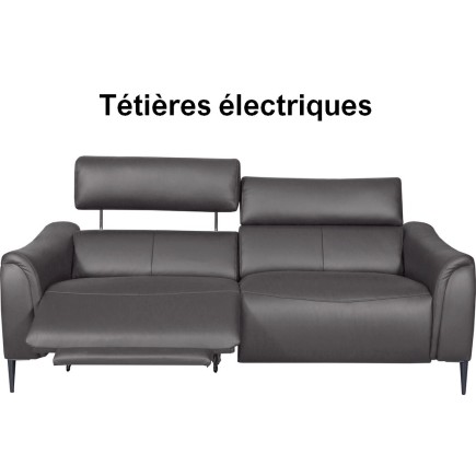 Canapé 3 places avec 2 relax en 100% tout cuir épais de luxe italien avec 2 relax électriques et 2 têtières électriques, MILAN,