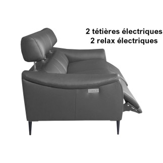 Canapé 3 places avec 2 relax en 100% tout cuir épais de luxe italien avec 2 relax électriques et 2 têtières électriques, MILAN,