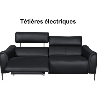 Canapé 3 places avec 2 relax en 100% tout cuir épais de luxe italien avec 2 relax électriques et 2 têtières électriques, MILAN,