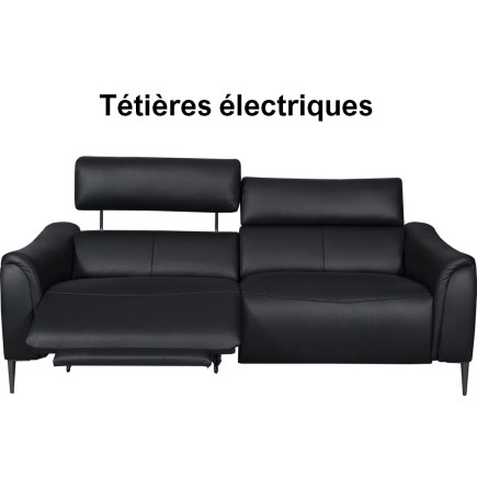 Canapé 3 places avec 2 relax en 100% tout cuir épais de luxe italien avec 2 relax électriques et 2 têtières électriques, MILAN,