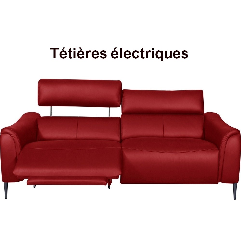 Canapé 3 places avec 2 relax en 100% tout cuir épais de luxe italien avec 2 relax électriques et 2 têtières électriques, MILAN, Canapé 3 places avec 2 relax en 100% tout cuir épais de luxe italien avec 2 relax électriques et 2 têtières électriques, MILAN,
