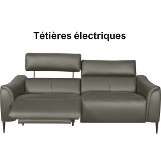 Canapé 3 places avec 2 relax en 100% tout cuir épais de luxe italien avec 2 relax électriques et 2 têtières électriques, MILAN,