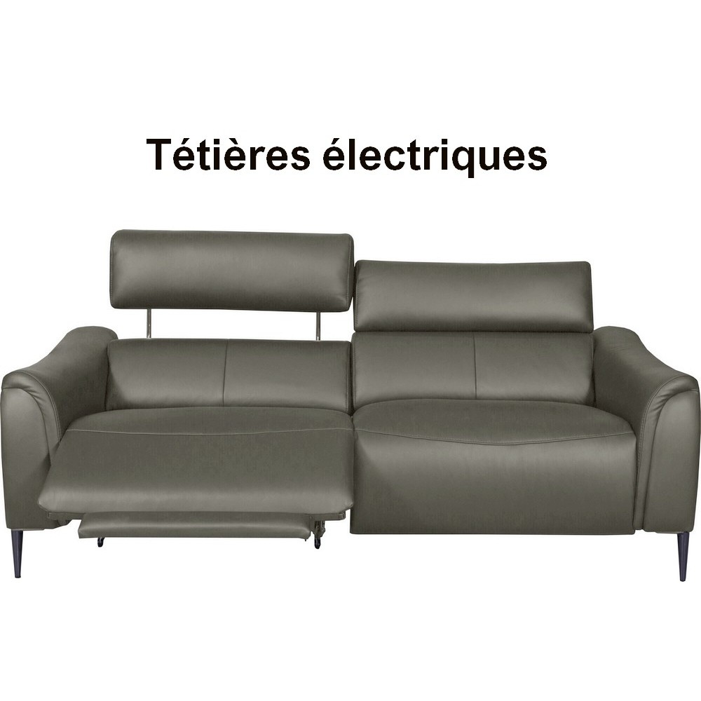 Canapé 3 places avec 2 relax en 100% tout cuir épais de luxe italien avec 2 relax électriques et 2 têtières électriques, MILAN, Canapé 3 places avec 2 relax en 100% tout cuir épais de luxe italien avec 2 relax électriques et 2 têtières électriques, MILAN,