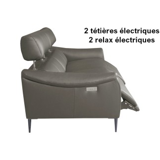 Canapé 3 places avec 2 relax en 100% tout cuir épais de luxe italien avec 2 relax électriques et 2 têtières électriques, MILAN,